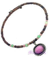 Metal pendant with wooden bead necklace - click here for large view